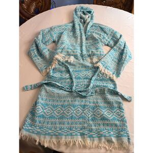 Let’s Talk Towels Blue White Turkish Cotton Geometric Beach Cover Up Size Medium